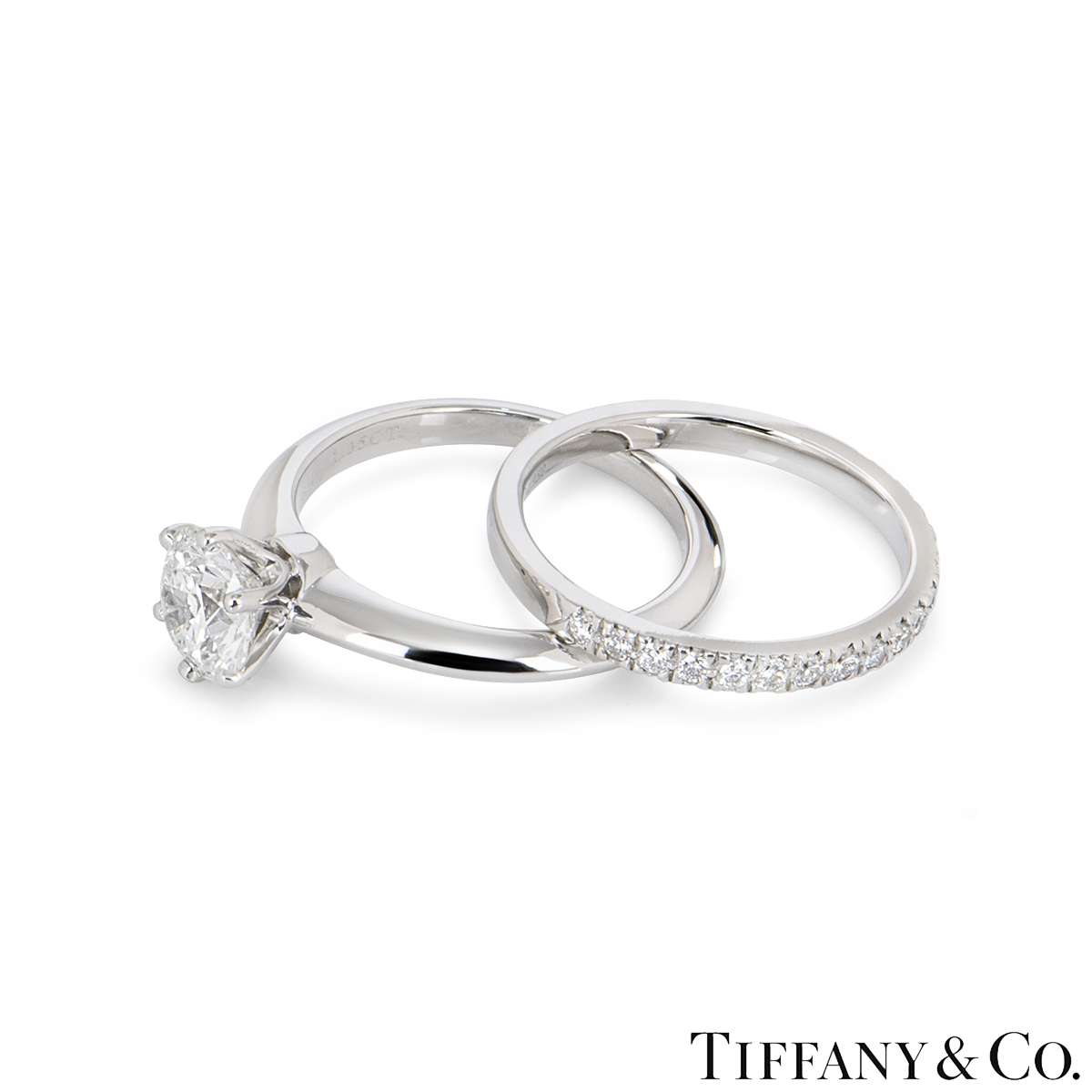 Tiffany & Co. Platinum Diamond Setting Ring 1.35ct H/VS1 With Soleste Diamond Half Eternity Ring